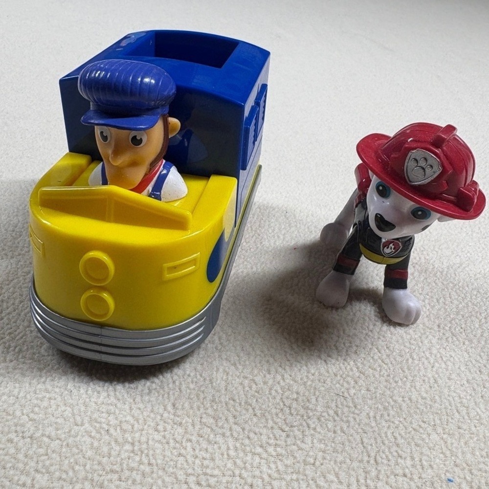 Paw Patrol Marshall Figure and Postman Pat Train Engine Toy Set Blue Yellow Red